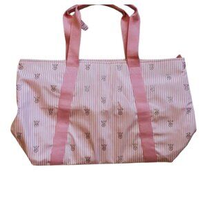 Pink Striped Tote Bag with Logo Accent